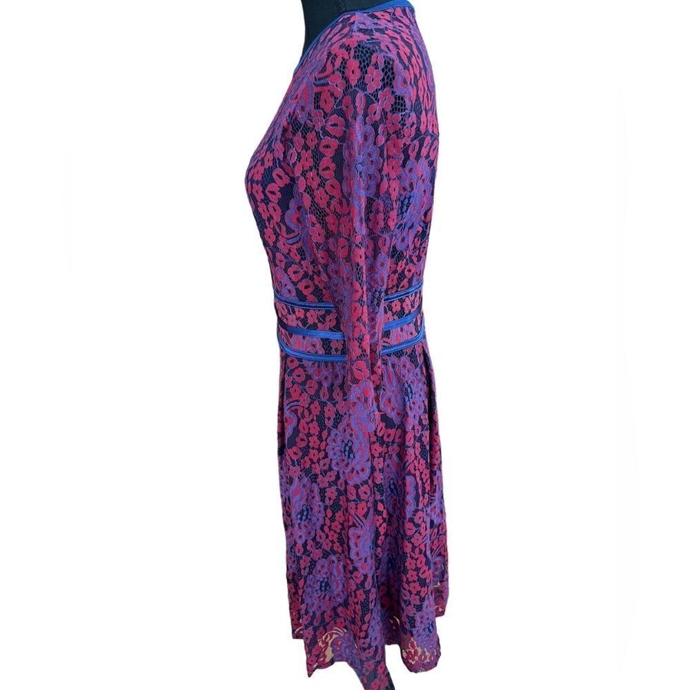 MIUSOL red/blue lace lined fit and flare midi dress w/ elbow length sleeves sz M - Picture 5 of 8